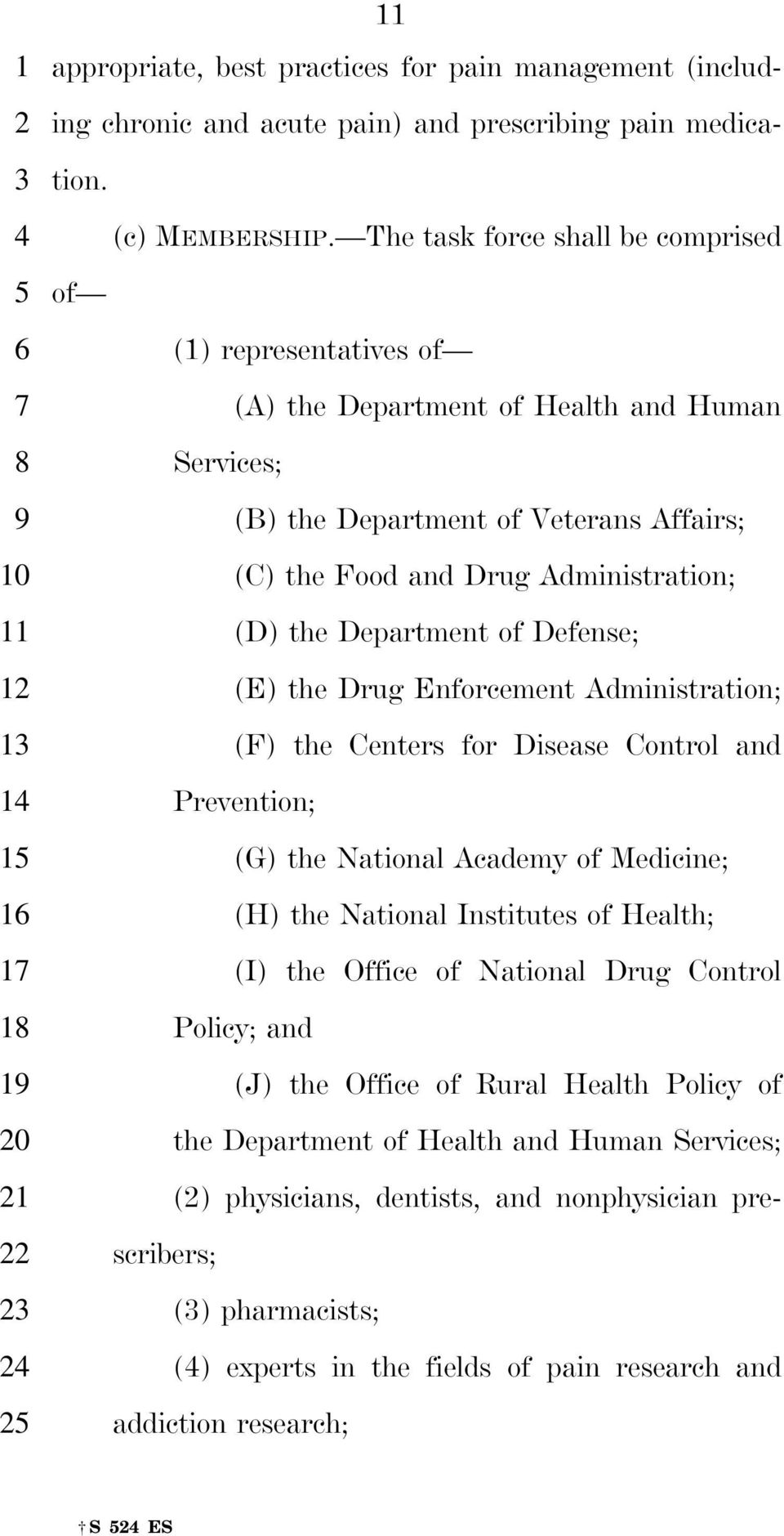 Department of Defense; (E) the Drug Enforcement Administration; (F) the Centers for Disease Control and Prevention; (G) the National Academy of Medicine; (H) the National Institutes of Health; (I)