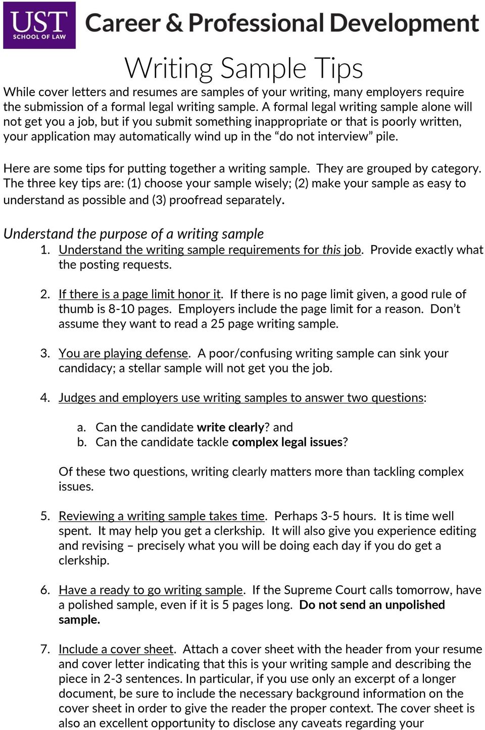 Understand the purpose of a writing sample 30. Understand the