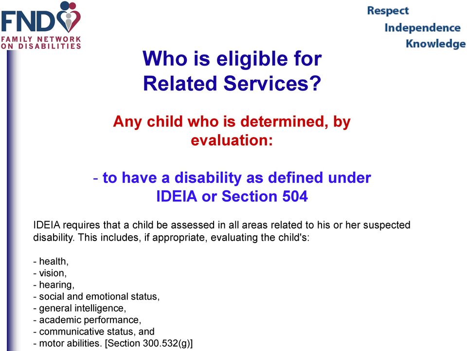 requires that a child be assessed in all areas related to his or her suspected disability.