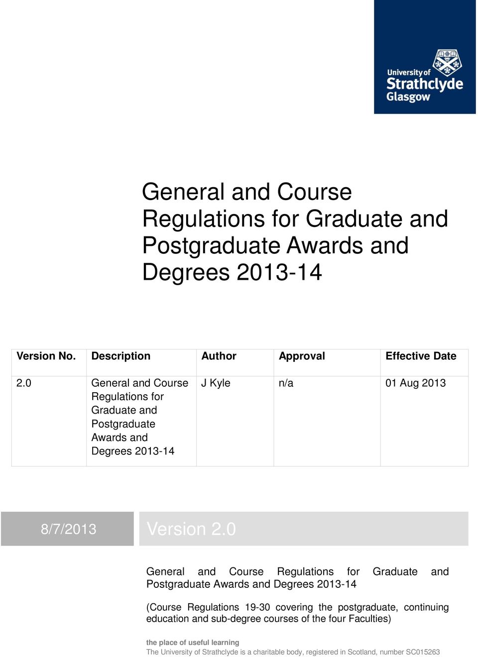 0 General and Course Regulations for Graduate and Postgraduate Awards and Degrees 2013-14 (Course Regulations 19-30 covering the postgraduate,