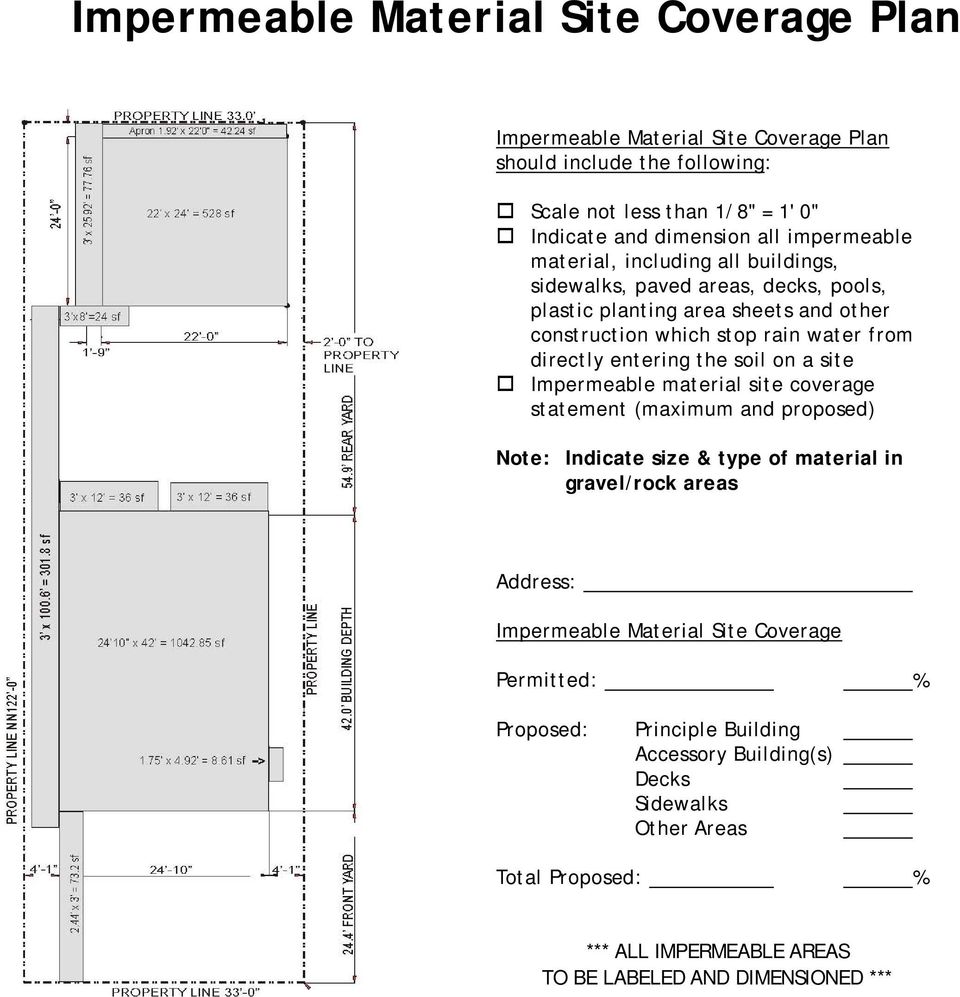 entering the soil on a site Impermeable material site coverage statement (maximum and proposed) Note: Indicate size & type of material in gravel/rock areas Address: Impermeable
