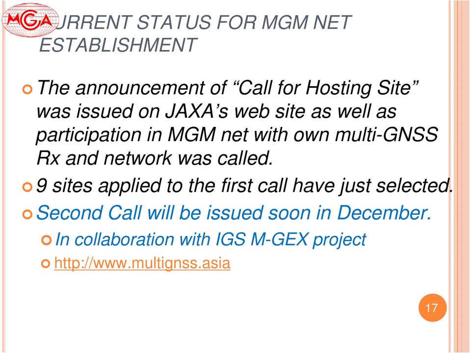 network was called. 9 sites applied to the first call have just selected.