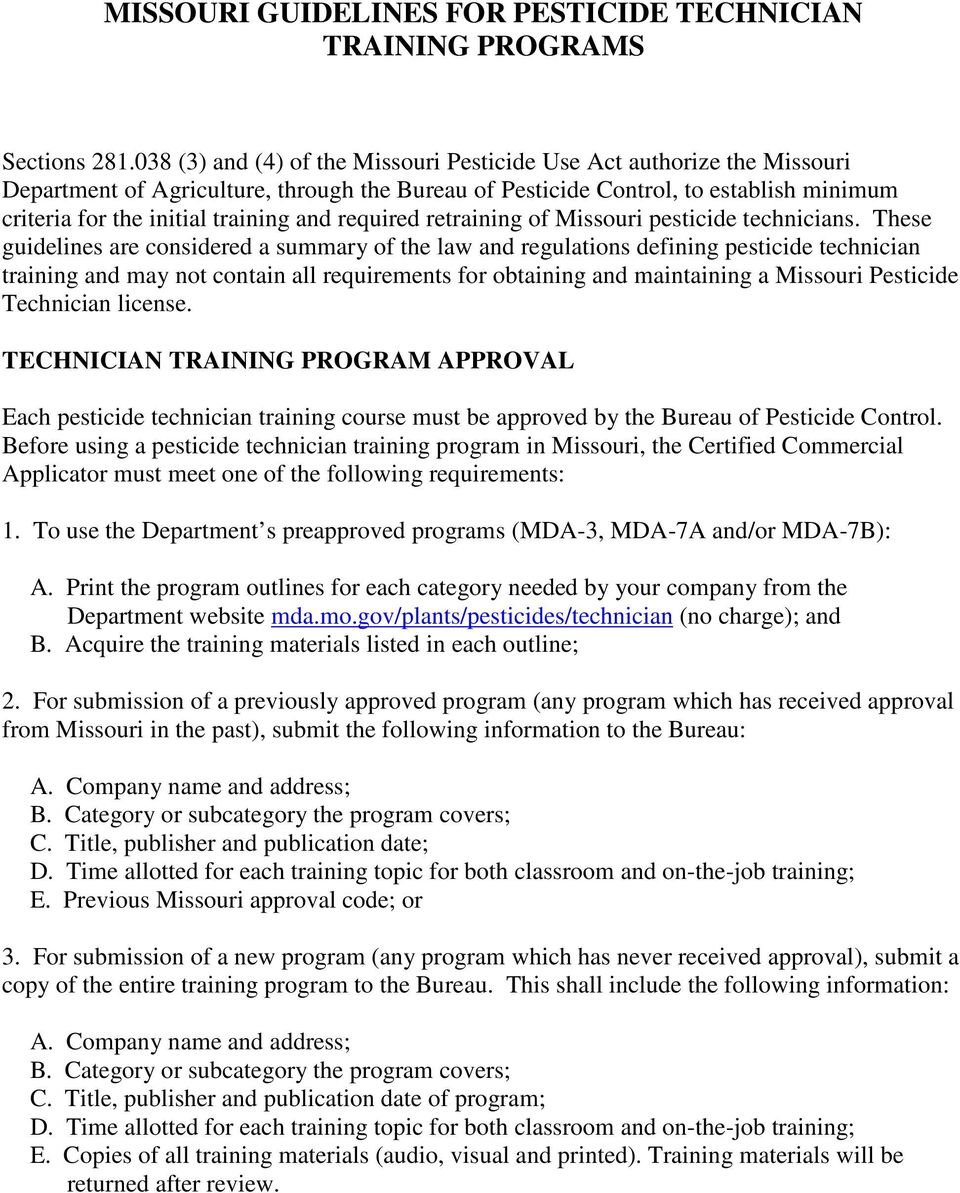 required retraining of Missouri pesticide technicians.