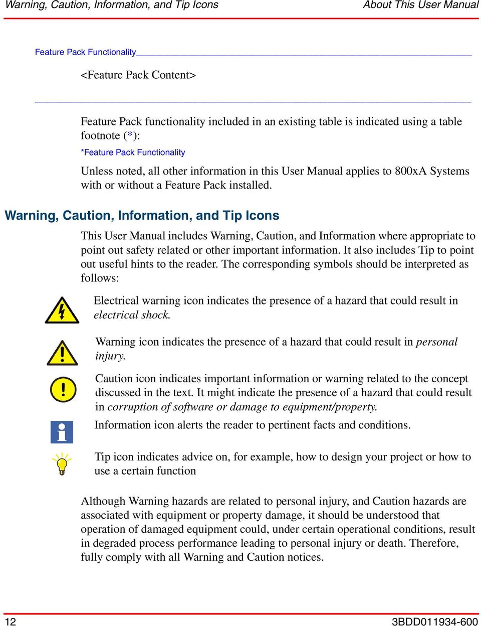 Warning, Caution, Information, and Tip Icons This User Manual includes Warning, Caution, and Information where appropriate to point out safety related or other important information.