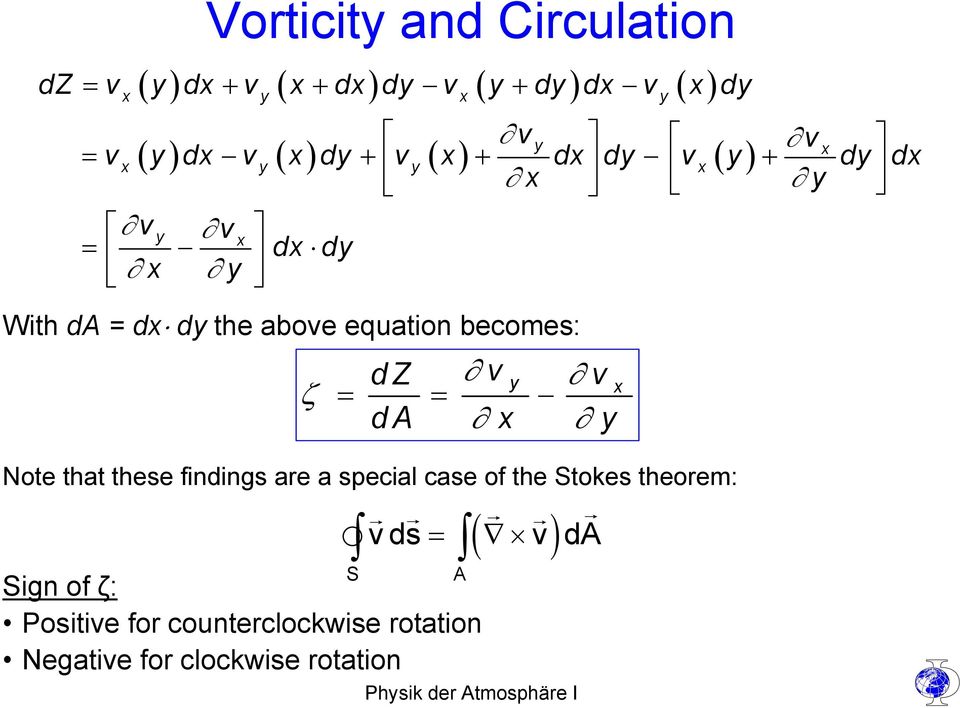 above equation becomes: ζ dz v v da x y y = = Note that these findings are a special case of the Stokes