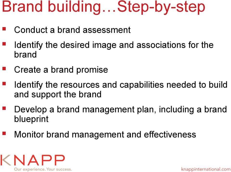 resources and capabilities needed to build and support the brand Develop a