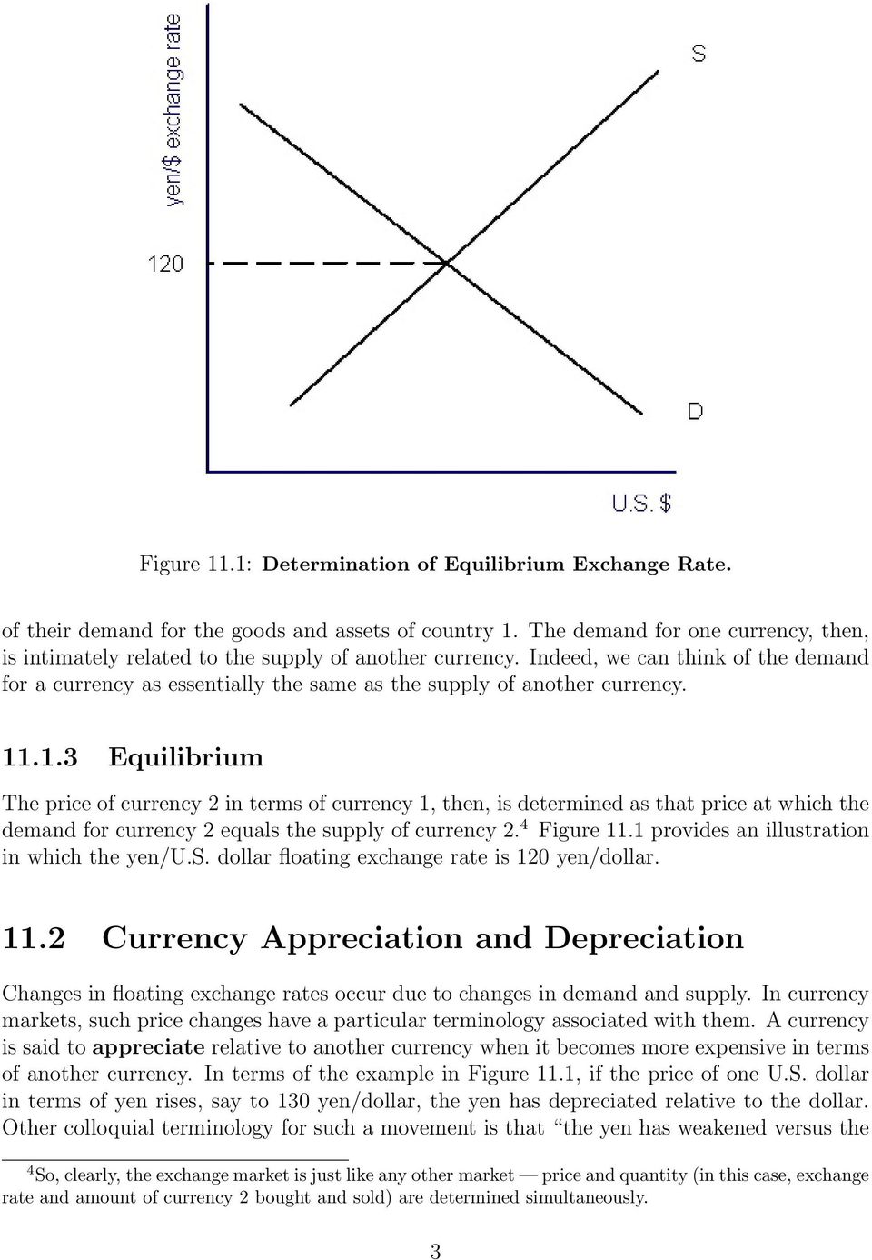 11.1.3 Equilibrium The price of currency 2 in terms of currency 1, then, is determined as that price at which the demand for currency 2 equals the supply of currency 2. 4 Figure 11.
