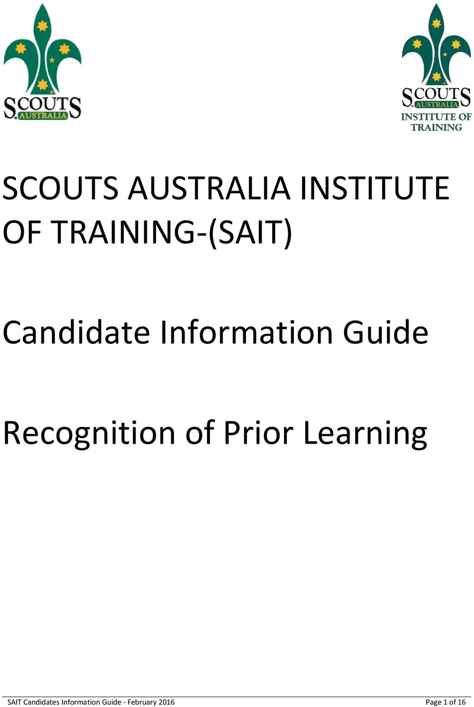 Guide Recognition of Prior Learning SAIT