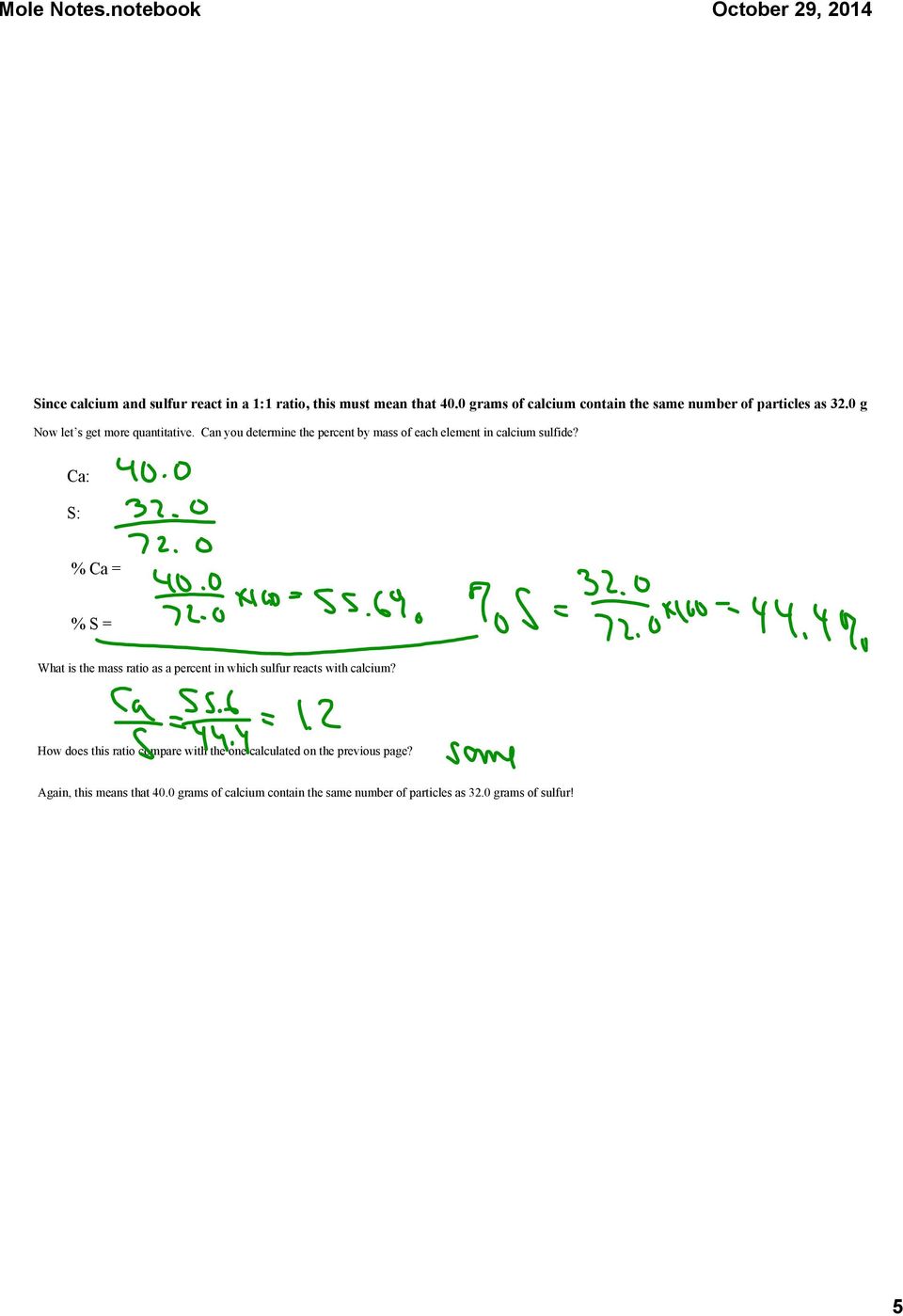 Ca: S: % Ca = % S = What is the mass ratio as a percent in which sulfur reacts with calcium?