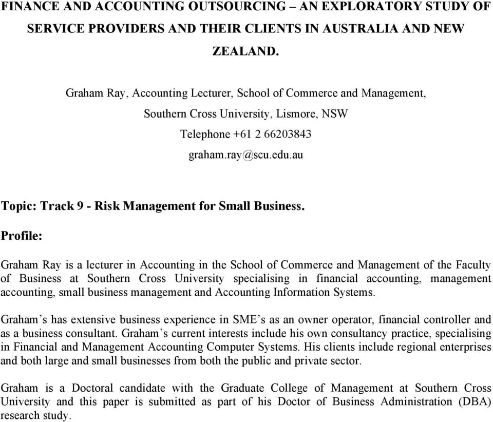 au Topic: Track 9 - Risk Management for Small Business.