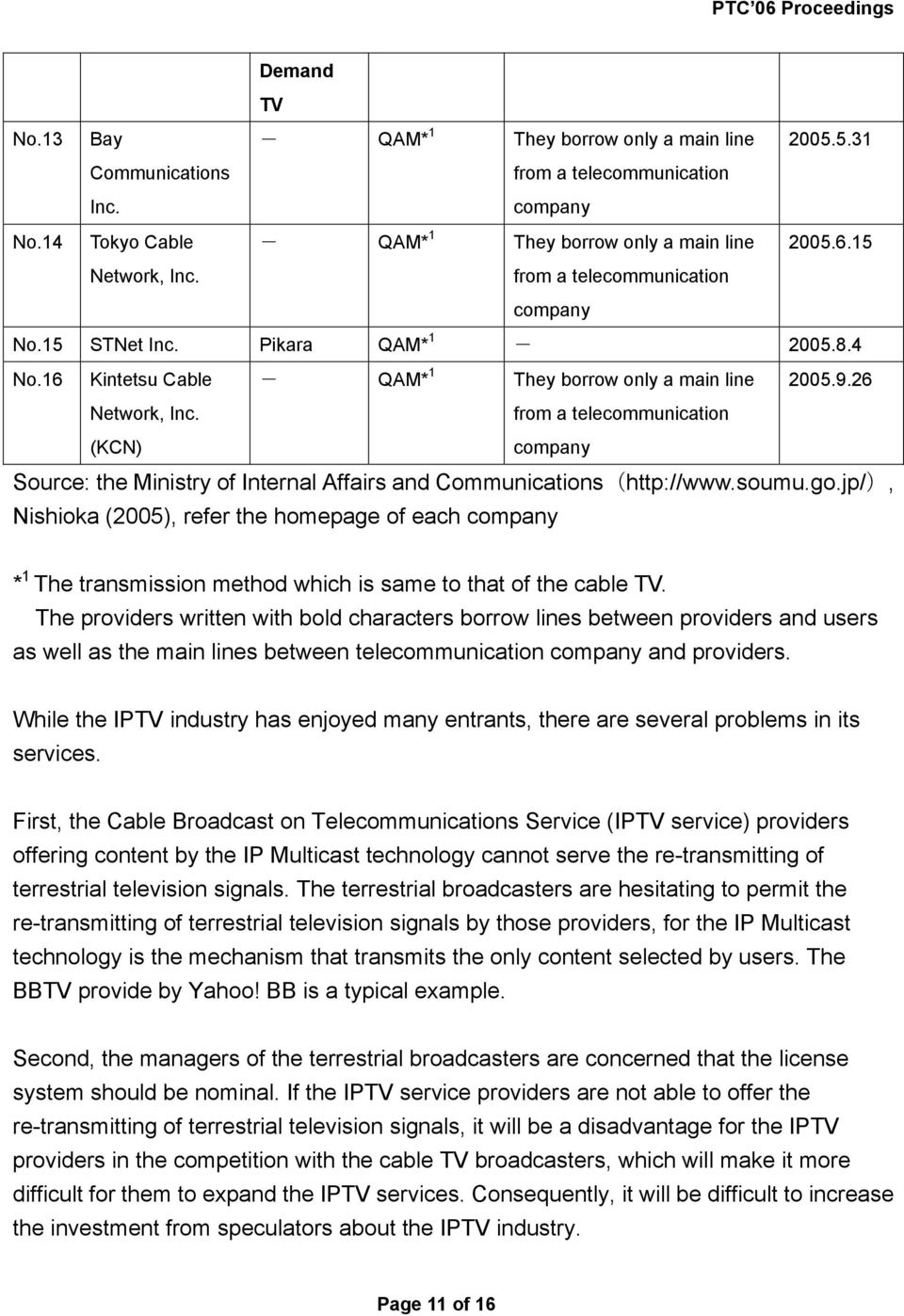 jp/), Nishioka (2005), refer the homepage of each * 1 The transmission method which is same to that of the cable TV.
