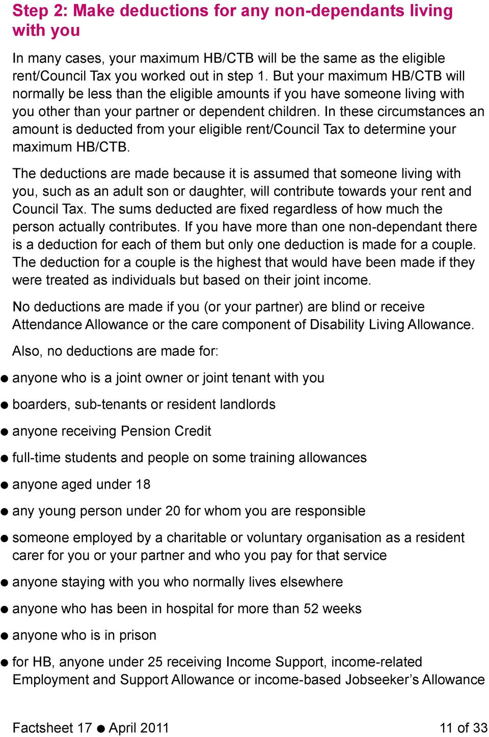 In these circumstances an amount is deducted from your eligible rent/council Tax to determine your maximum HB/CTB.