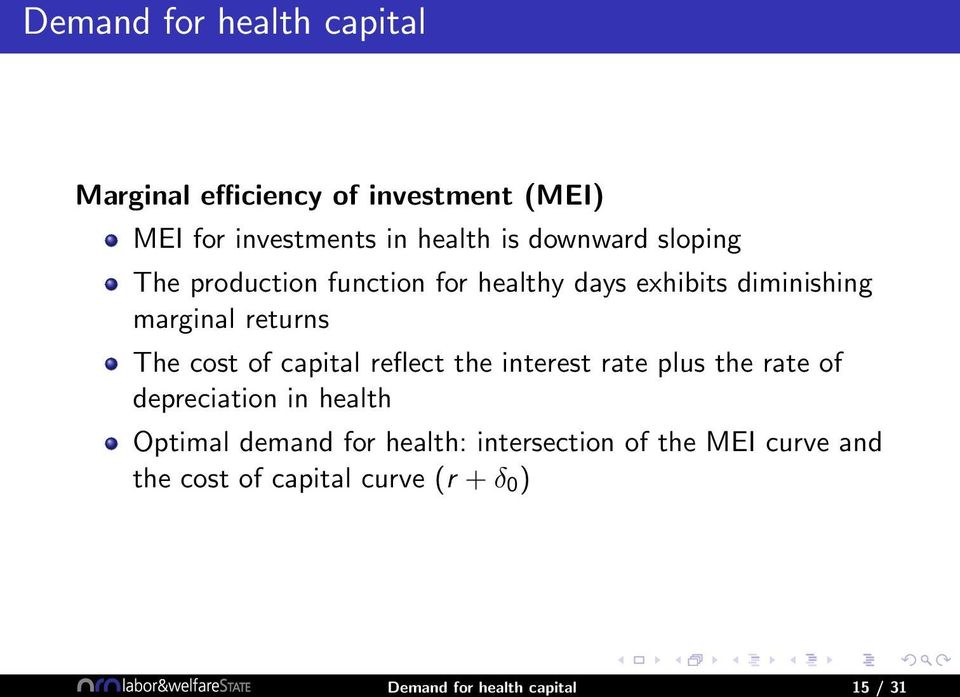cost of capital reflect the interest rate plus the rate of depreciation in health Optimal demand for