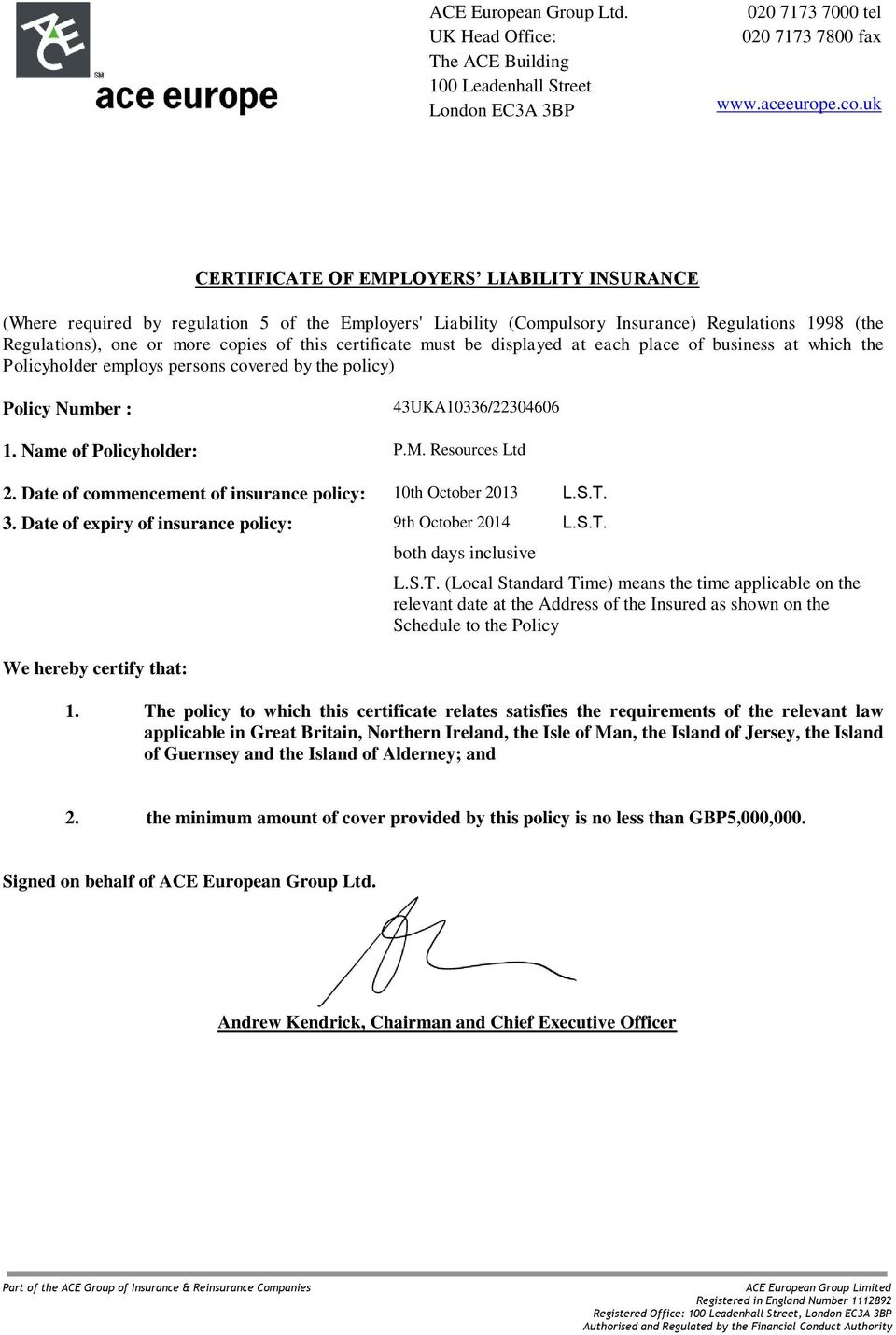 Certificate Of Employers Liability Insurance Pdf Free Download