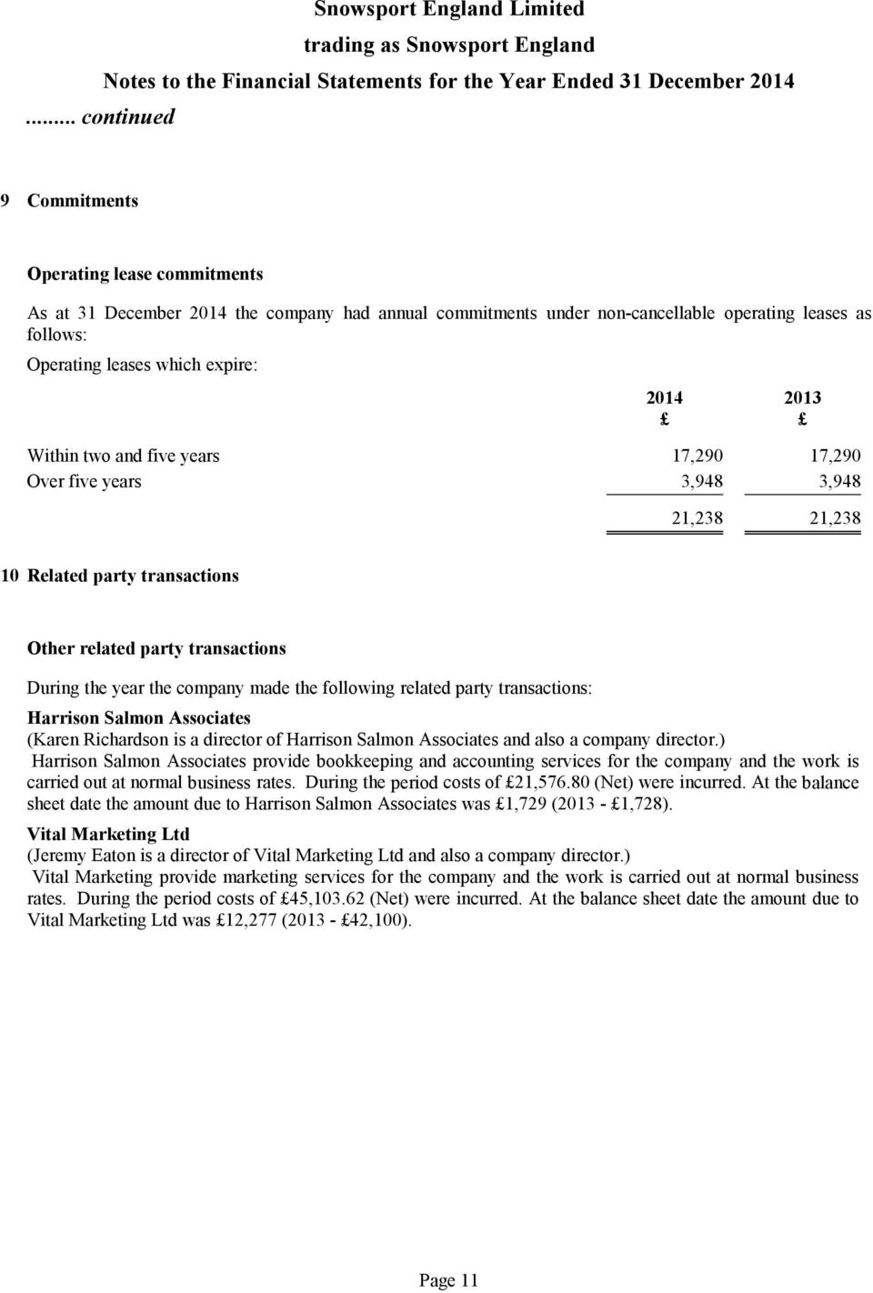 two and five years 17,290 17,290 Over five years 3,948 3,948 21,238 21,238 10 Related party transactions Other related party transactions During the year the company made the following related party