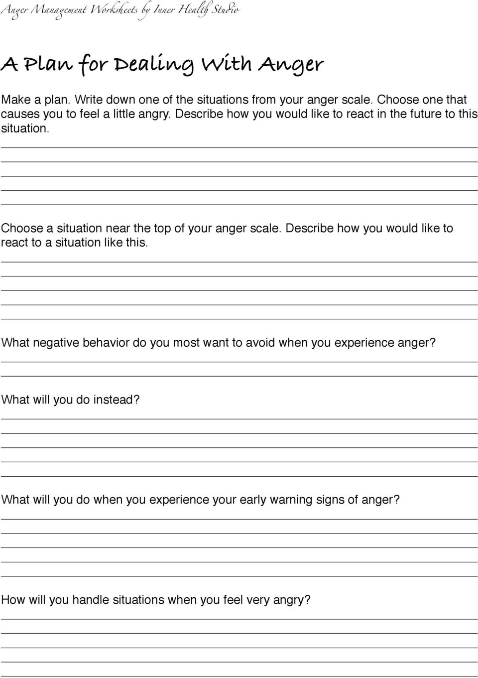 management of anger pdf Throughout Anger Management Worksheet For Teens