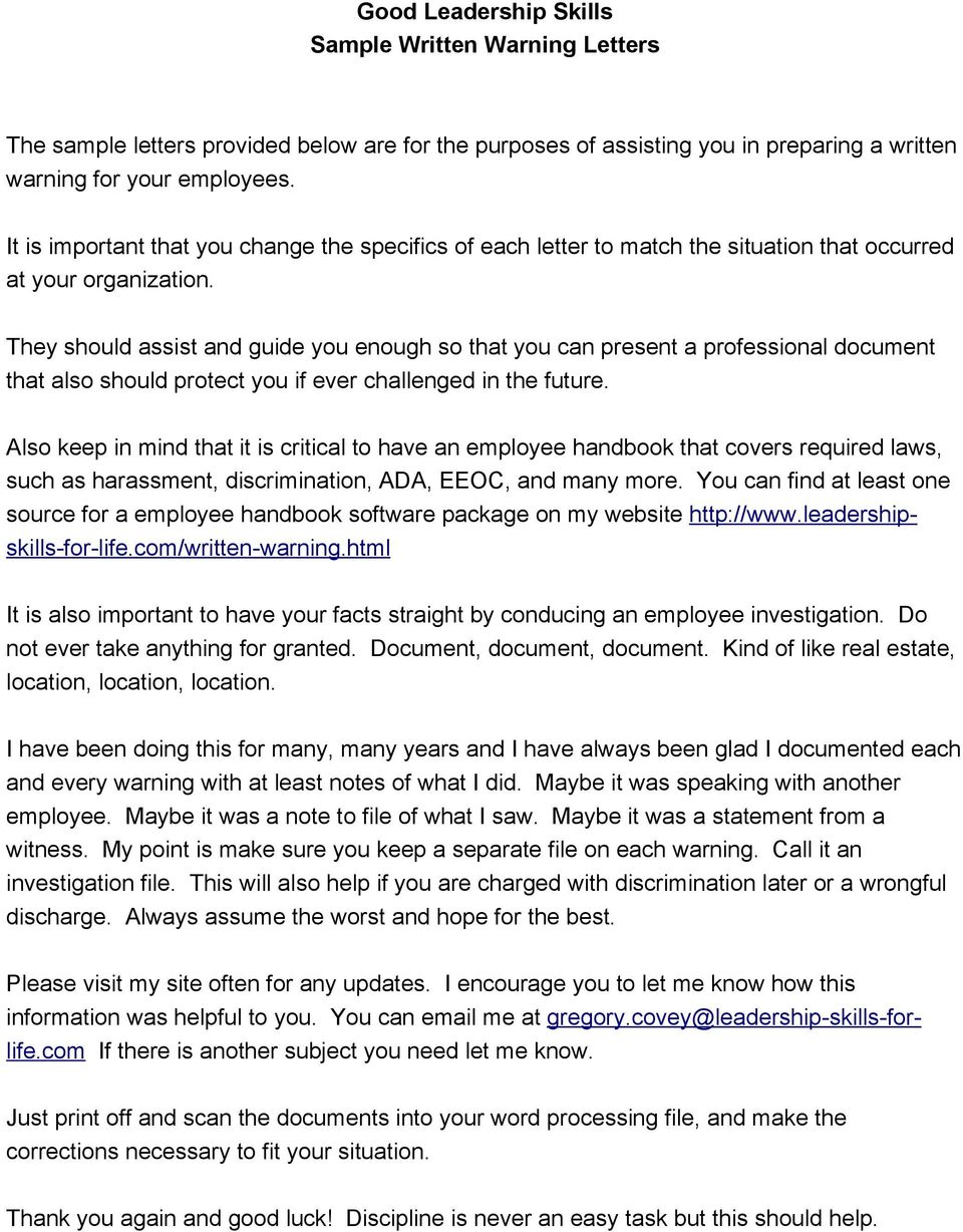 Sample Warning Letter To Employee For Harassment from docplayer.net