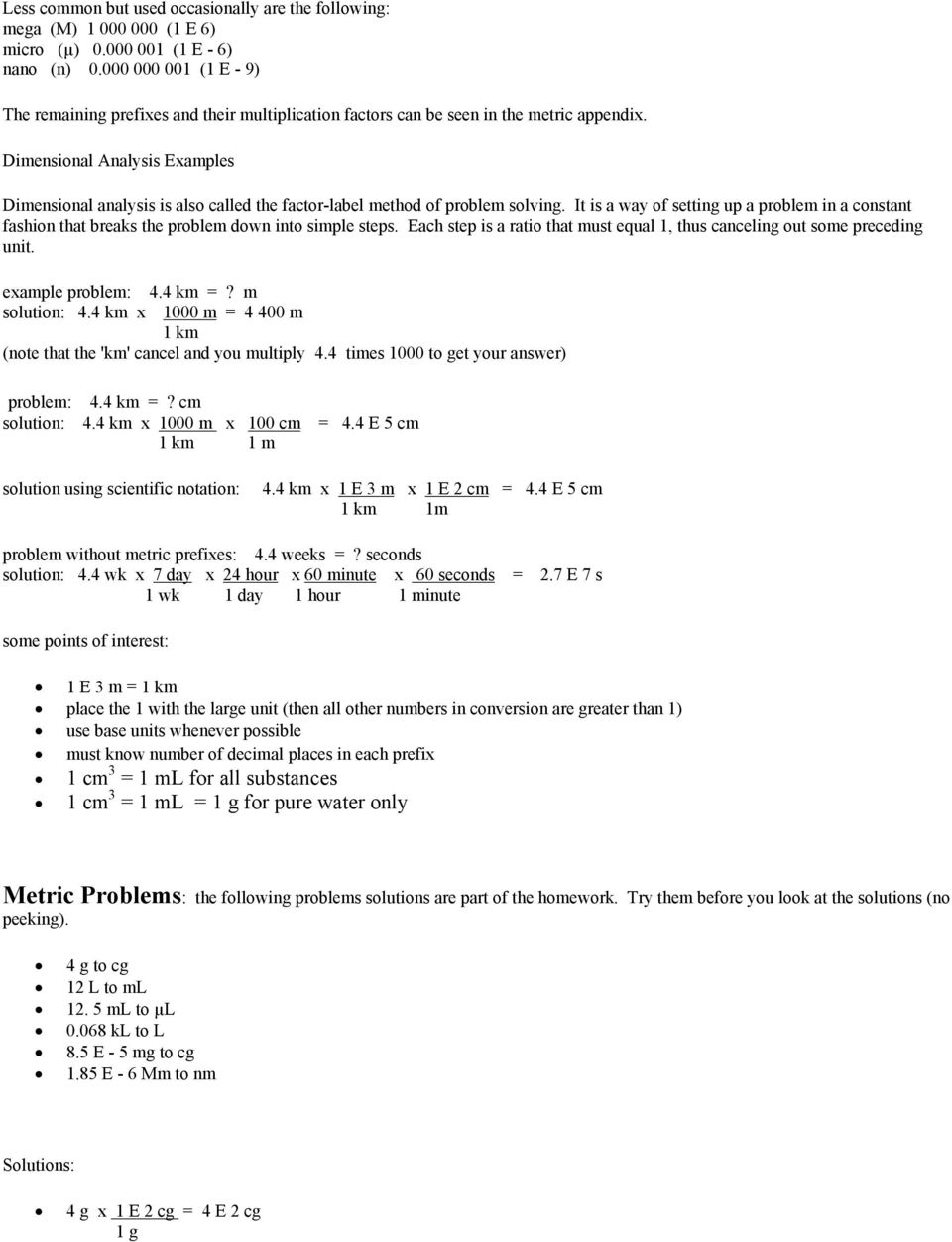 Metric System Math Review -Dimensional Analysis - PDF Free Download Within Dimensional Analysis Worksheet And Answers
