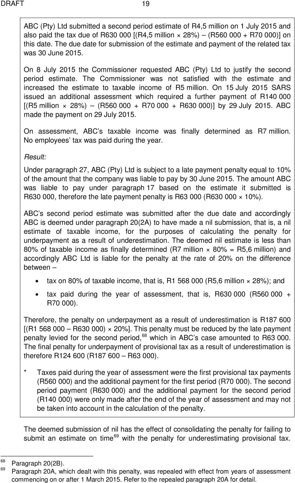The Commissioner was not satisfied with the estimate and increased the estimate to taxable income of R5 million.