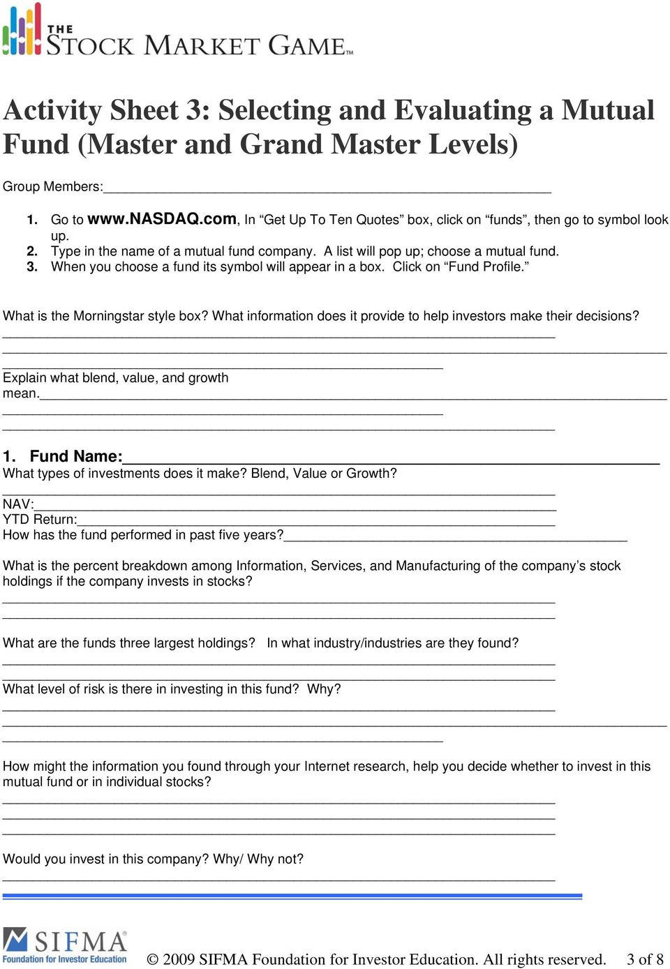 Activity Sheet 3 Selecting And Evaluating A Mutual Fund Novice And Apprentice Levels Pdf Free Download