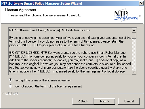 5. In the License Agreement dialog box, read the end-user license agreement.