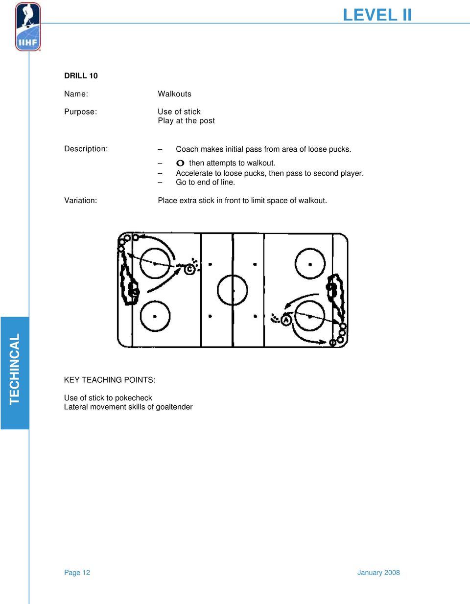 Accelerate to loose pucks, then pass to second player. Go to end of line.