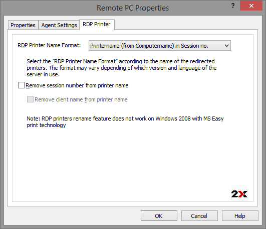 RDP Printer settings are used to change the name format of RDP printers in Windows server before 2008 and MS Easy print.