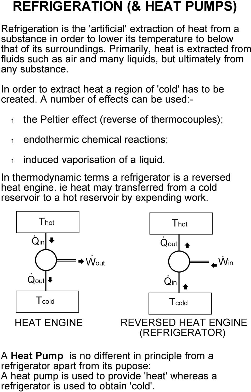 (reverse of thermocouples); 1 endothermic chemical reactions; 1 induced vaporisation of a liquid In thermodynamic terms a refrigerator is a reversed heat engine ie heat may transferred from a cold