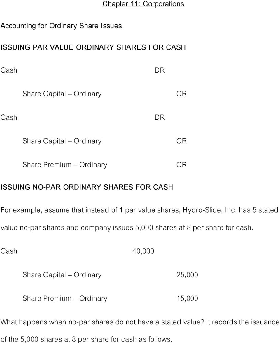 has 5 stated value no-par shares and company issues 5,000 shares at 8 per share for cash.