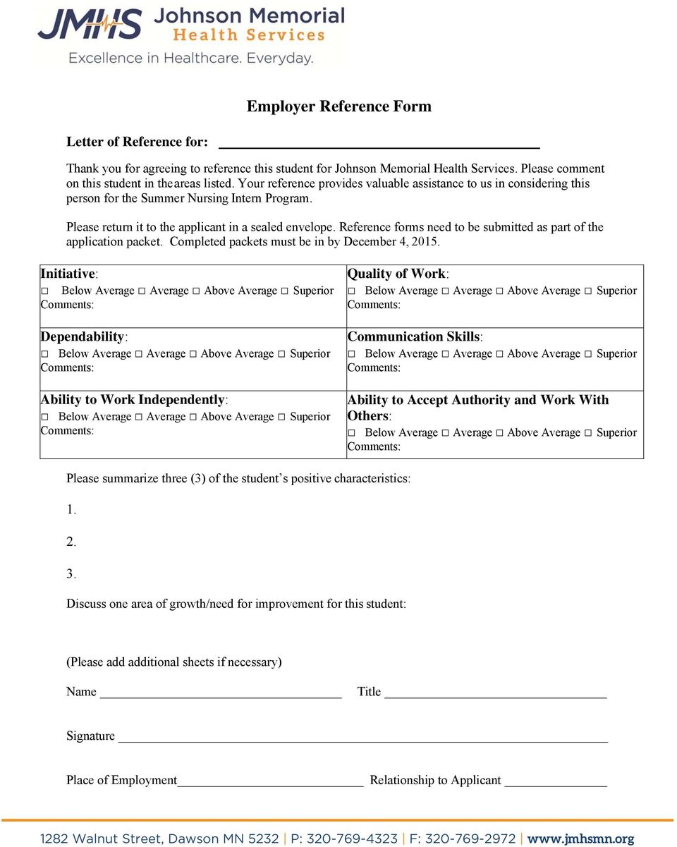 Reference forms need to be submitted as part of the application packet. Completed packets must be in by December 4, 2015.