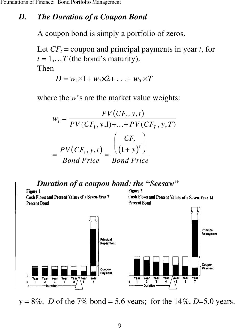 ..+ w T T where the w s are the market value weights: w t = (, y, t) PV CFt PV ( CF, y, ) + + PV ( CF, y, T) 1 1 CF