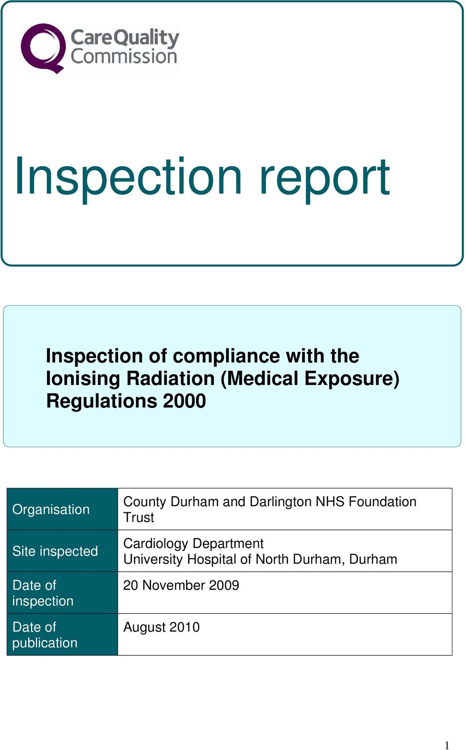 of publication County Durham and Darlington NHS Foundation Trust Cardiology