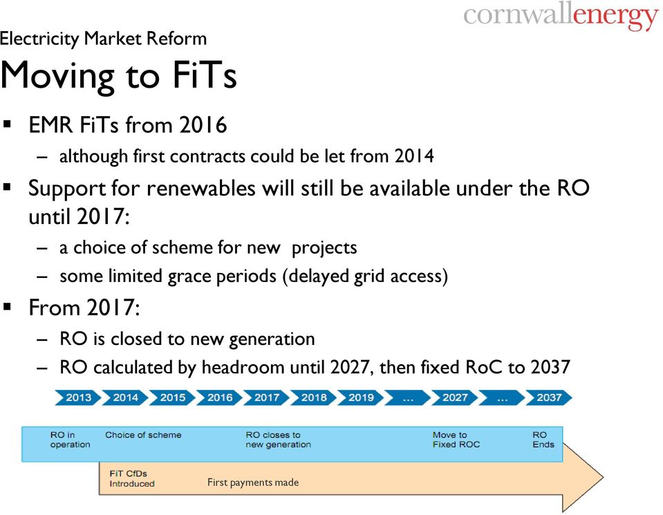 limited grace periods (delayed grid access) From 2017: RO is closed to new generation RO calculated by headroom