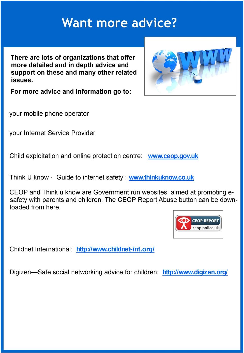 uk Think U know - Guide to internet safety : www.thinkuknow.co.