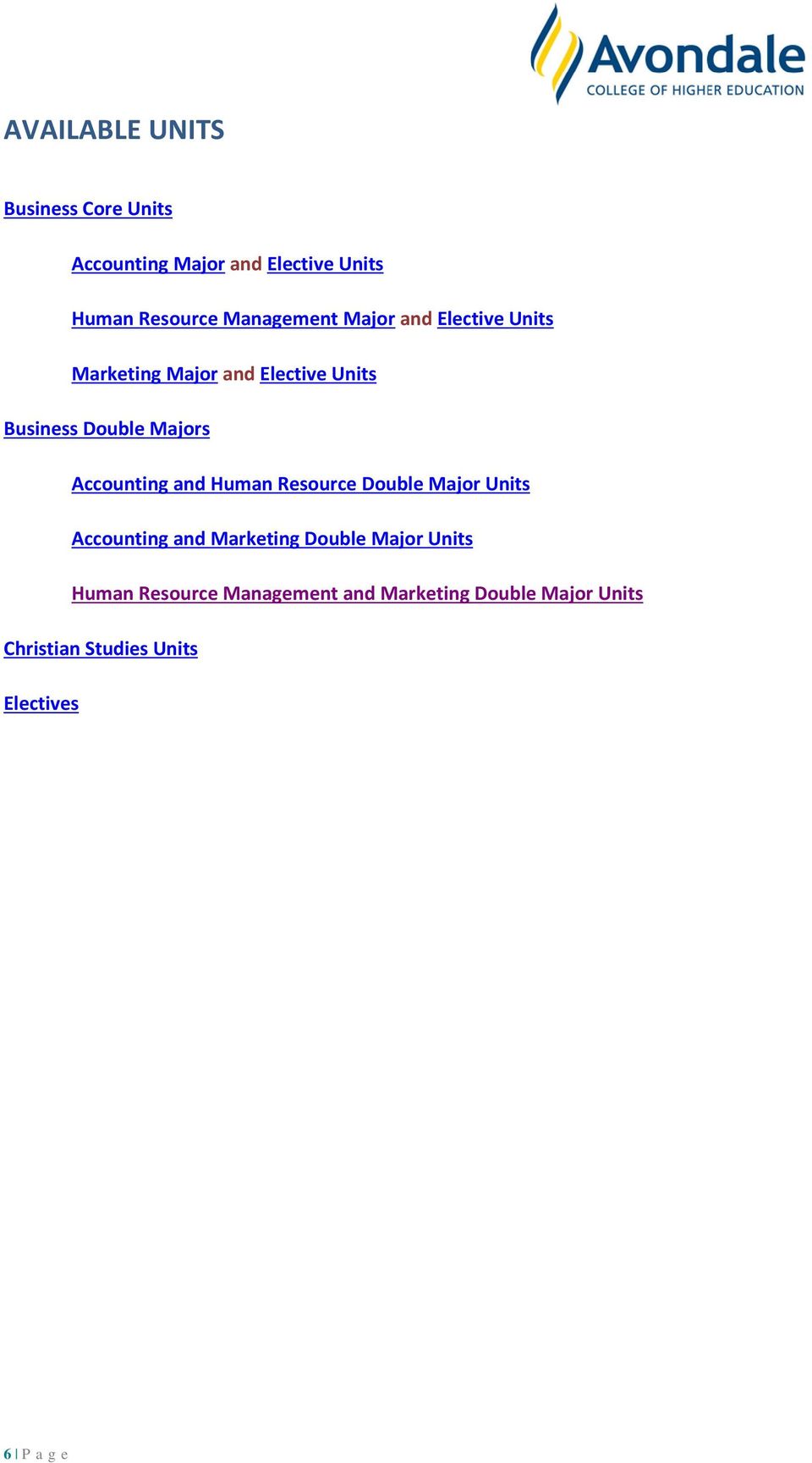 Human Resource Double Major Units and Marketing Double Major Units