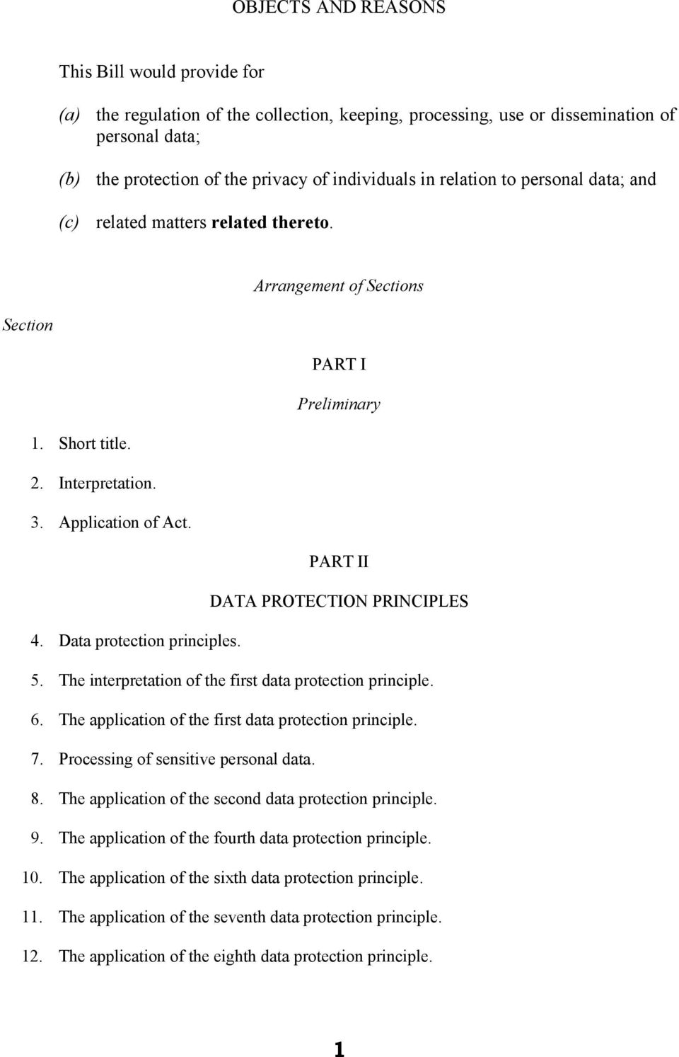 PART II DATA PROTECTION PRINCIPLES 4. Data protection principles. 5. The interpretation of the first data protection principle. 6. The application of the first data protection principle. 7.