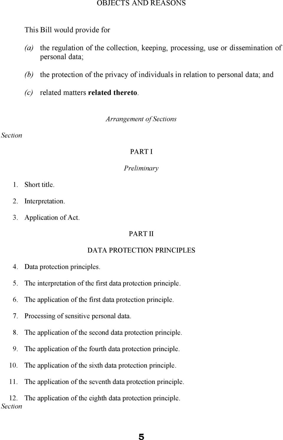 Data protection principles. PART II DATA PROTECTION PRINCIPLES 5. The interpretation of the first data protection principle. 6. The application of the first data protection principle. 7.