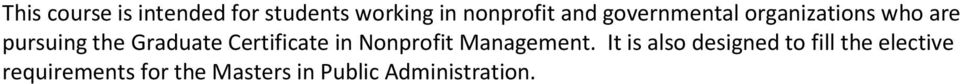 Certificate in Nonprofit Management.