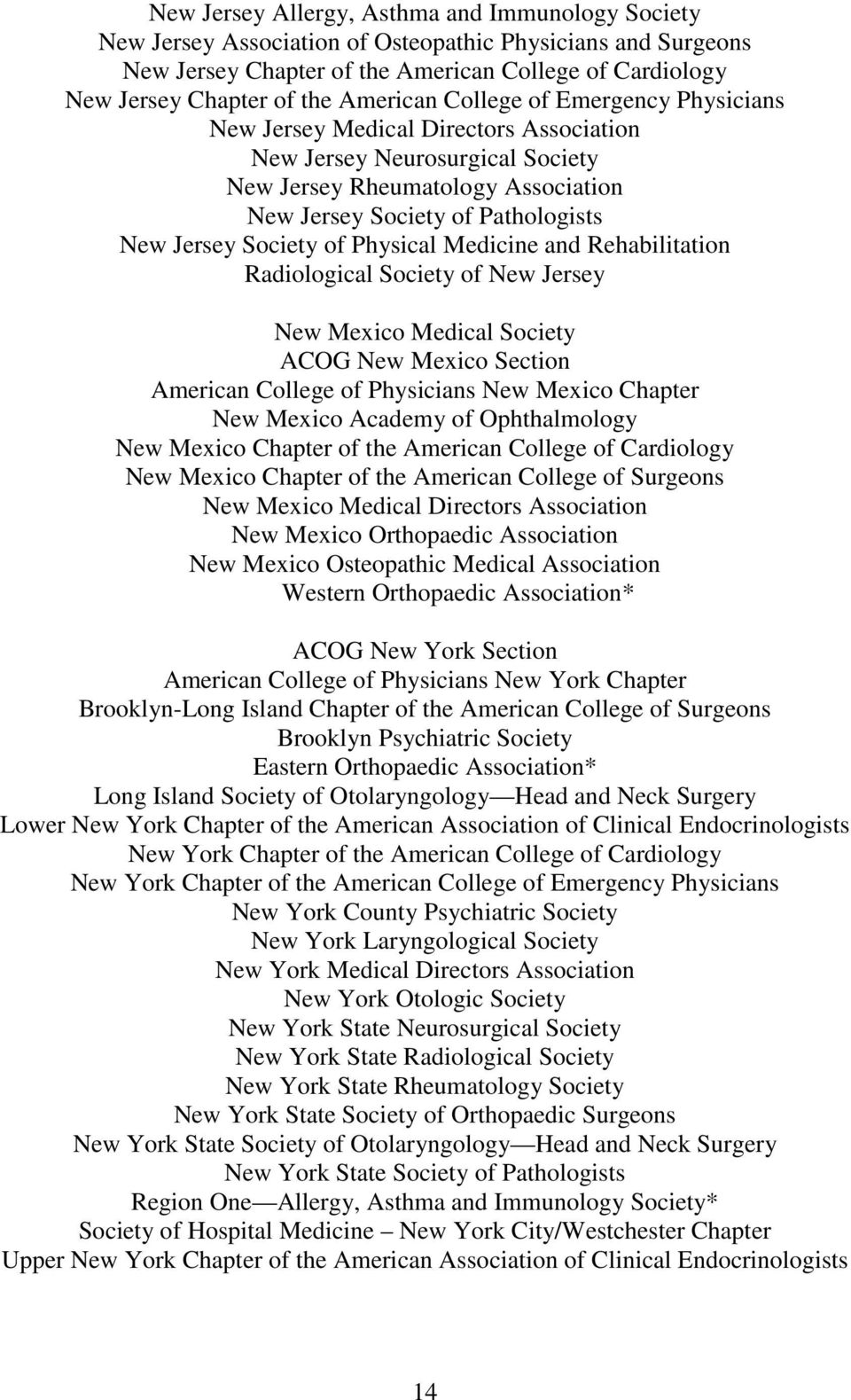 Society of Physical Medicine and Rehabilitation Radiological Society of New Jersey New Mexico Medical Society ACOG New Mexico Section American College of Physicians New Mexico Chapter New Mexico