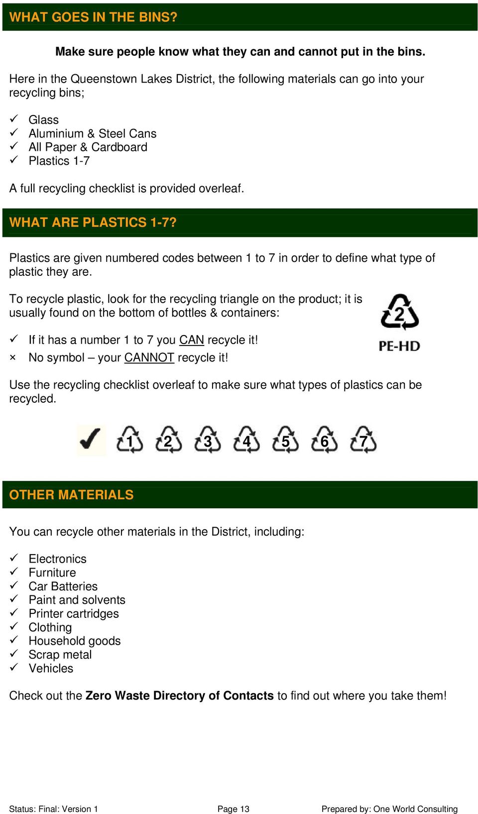 overleaf. WHAT ARE PLASTICS 1-7? Plastics are given numbered codes between 1 to 7 in order to define what type of plastic they are.