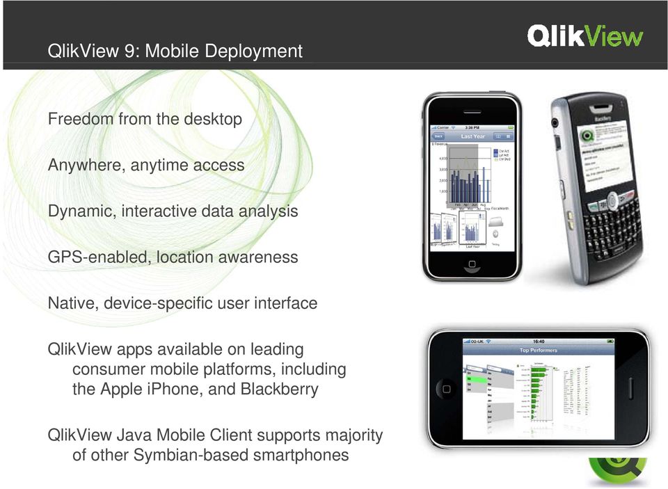 available on leading consumer mobile platforms, including the Apple iphone, and Blackberry QlikView Java
