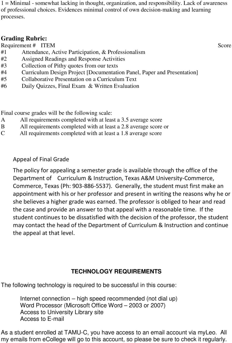 Design Project [Documentation Panel, Paper and Presentation] #5 Collaborative Presentation on a Curriculum Text #6 Daily Quizzes, Final Exam & Written Evaluation Score Final course grades will be the