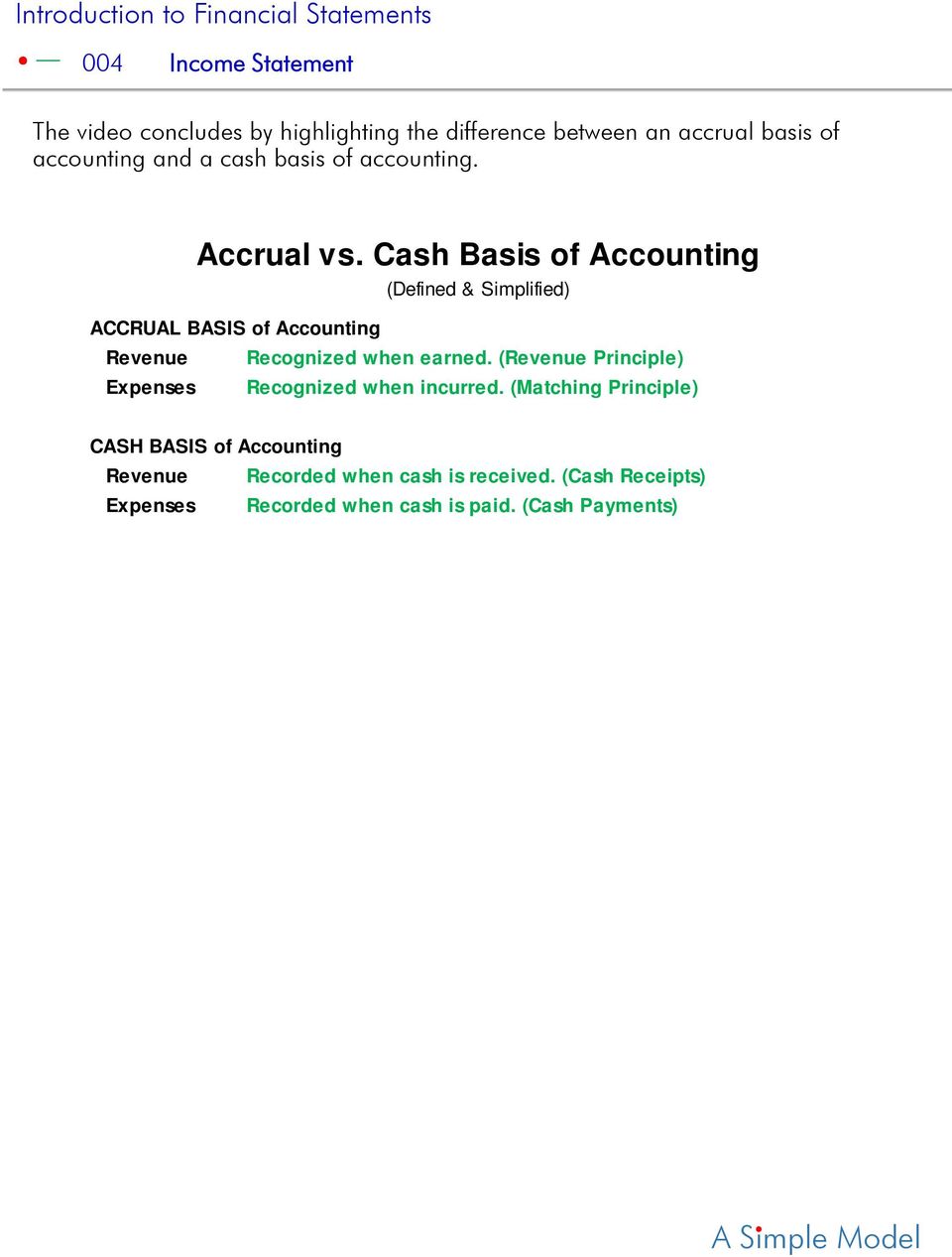 Cash Basis of Accounting (Defined & Simplified) ACCRUAL BASIS of Accounting Revenue Recognized when earned.