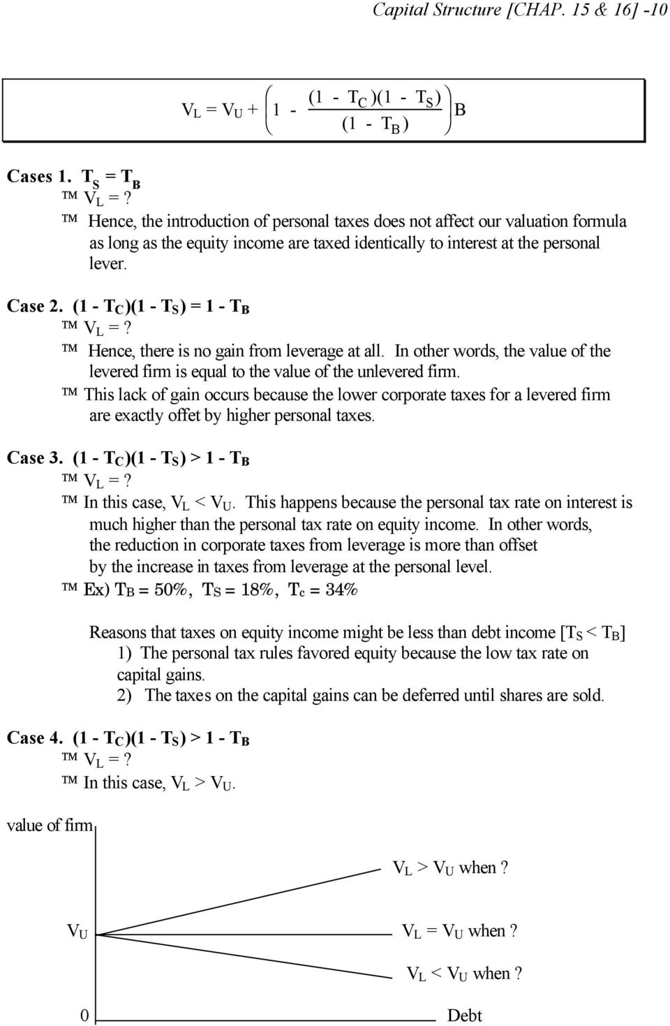 (1 - T C )(1 - T S ) = 1 - T V L =? Hence, there is no gain from leverage at all. In other words, the value of the levered firm is equal to the value of the unlevered firm.
