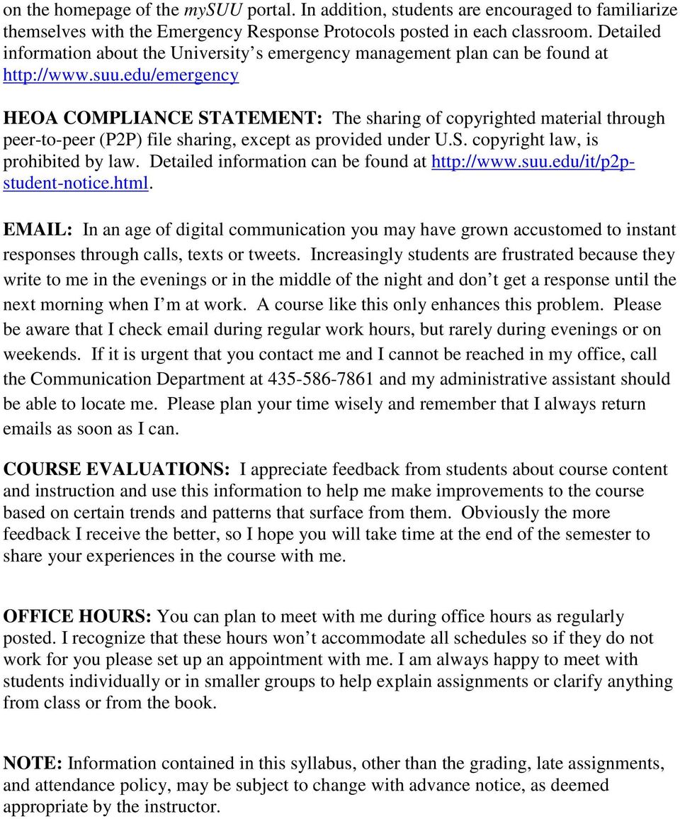 edu/emergency HEOA COMPLIANCE STATEMENT: The sharing of copyrighted material through peer-to-peer (P2P) file sharing, except as provided under U.S. copyright law, is prohibited by law.