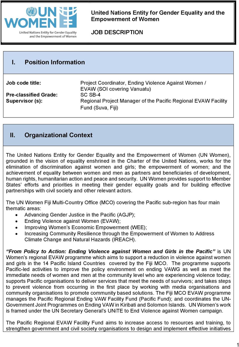 Pacific Regional EVAW Facility Fund (Suva, Fiji) II.