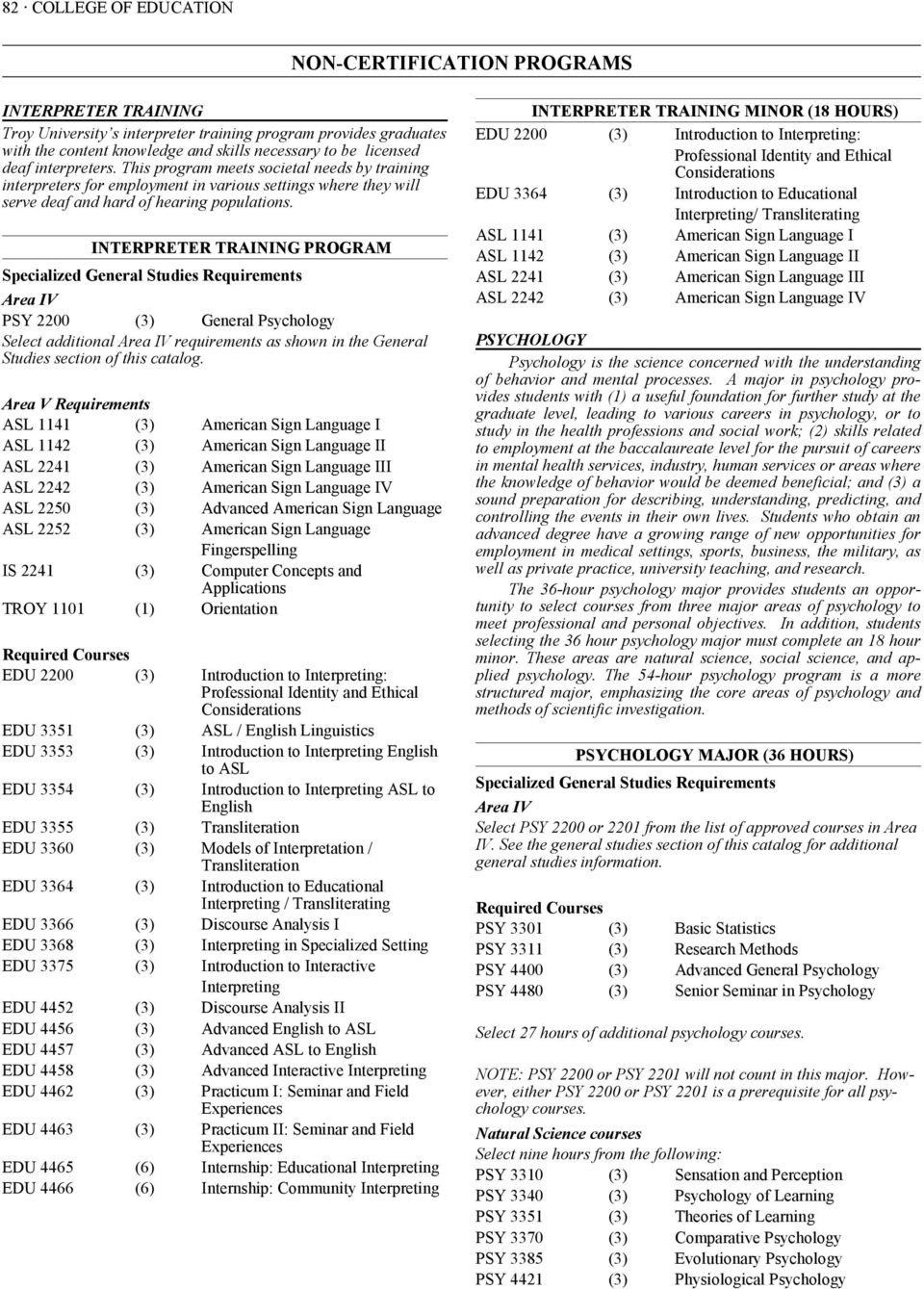 INTERPRETER TRAINING PROGRAM PSY 2200 (3) General Psychology Select additional requirements as shown in the General Studies section of this catalog.