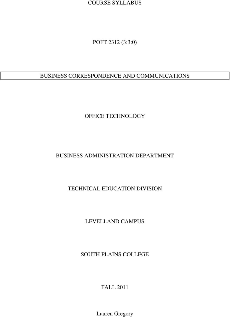 BUSINESS ADMINISTRATION DEPARTMENT TECHNICAL EDUCATION