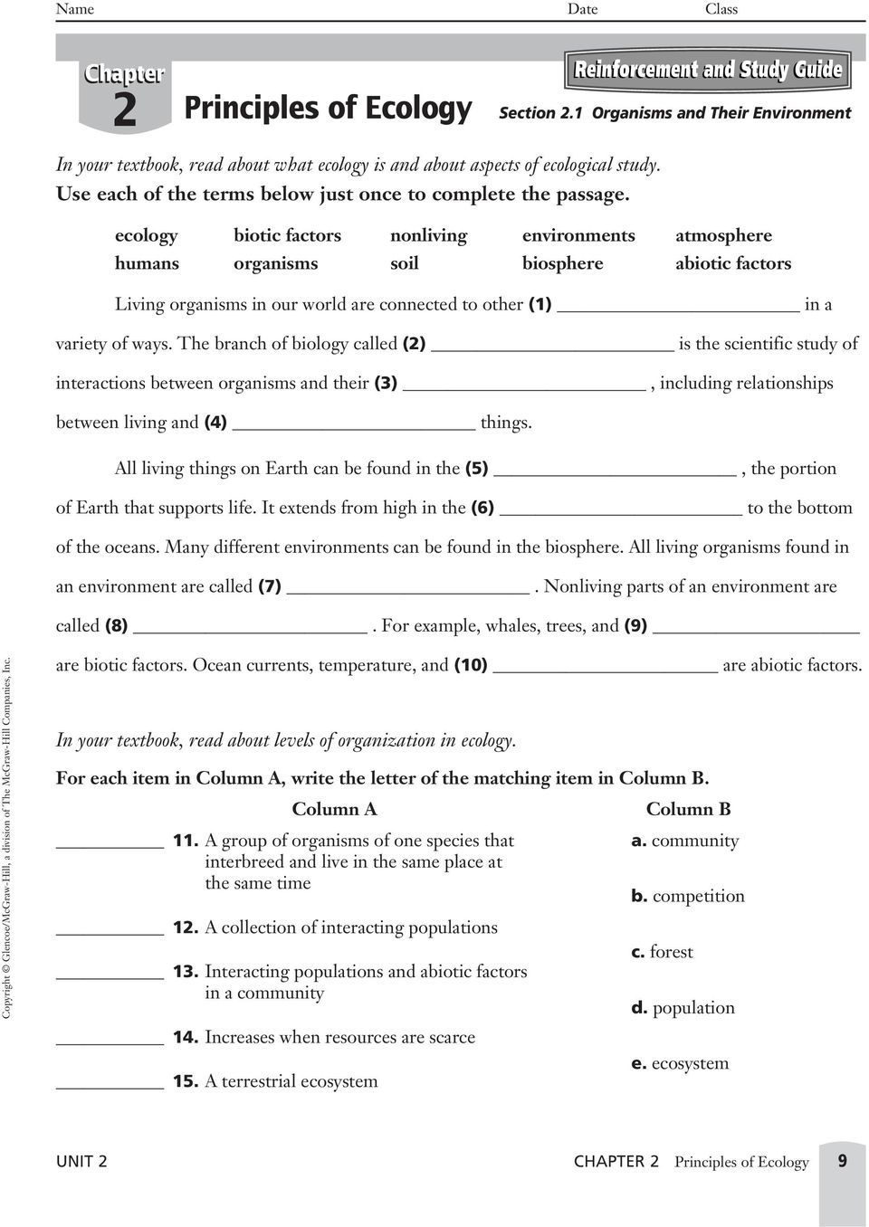 Unit 22 Resources Ecology - PDF Free Download For Principles Of Ecology Worksheet Answers