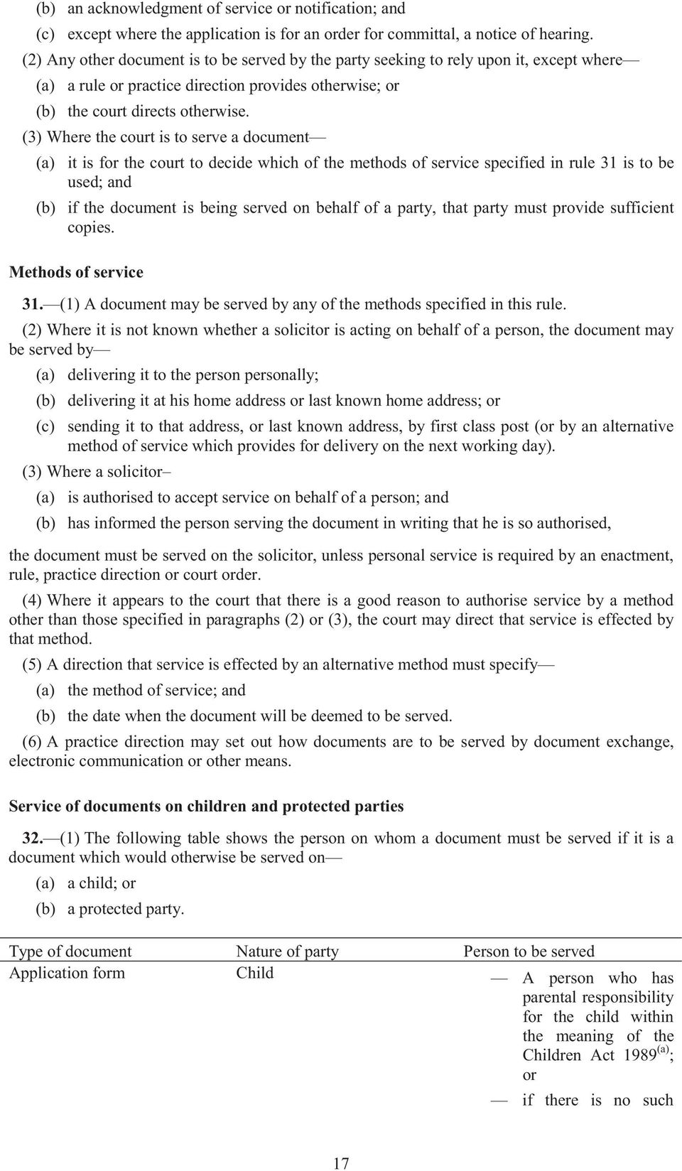 (3) Where the court is to serve a document (a) it is for the court to decide which of the methods of service specified in rule 31 is to be used; and (b) if the document is being served on behalf of a